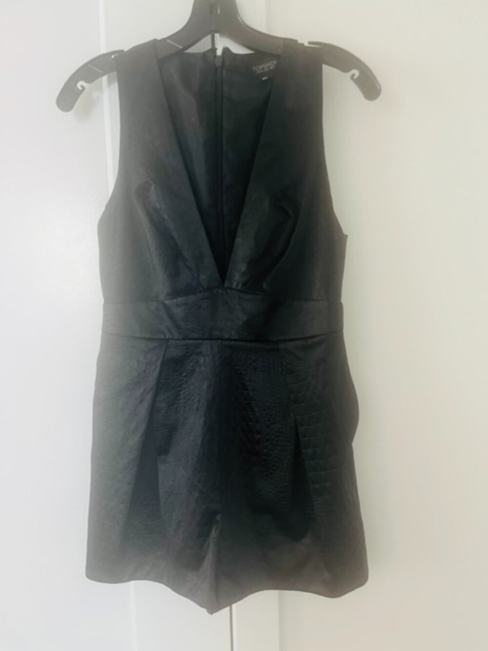 Faux snakeskin romper shorts with pockets and deep v at the neck. Topshop 6